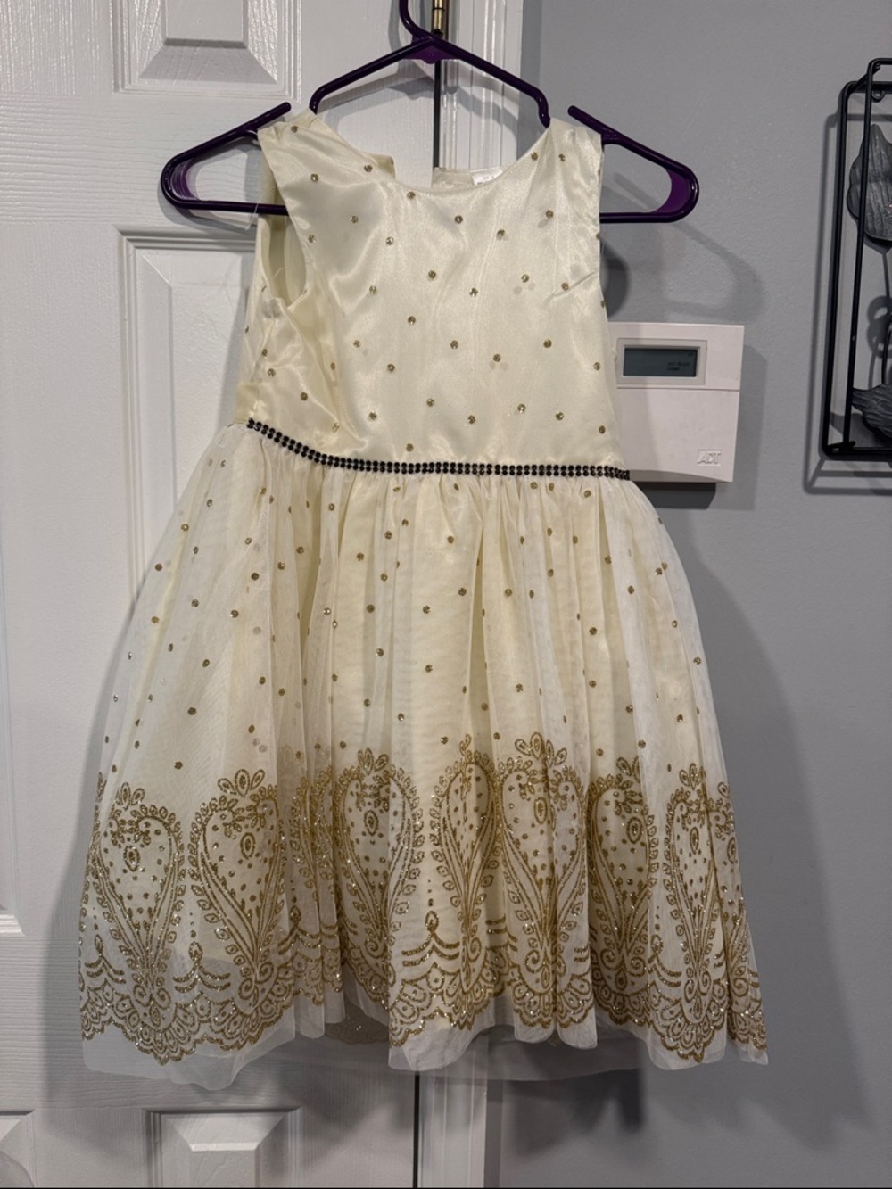 Girls' Cream and Gold Embroidered Party Dress